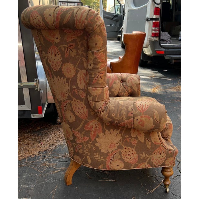 1990s Large Scale Victorian English Ralph Lauren Style Tufted Wingback Chair For Sale - Image 5 of 7