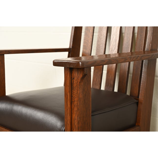 Charles Stickley Antique Mission Oak Arts & Crafts Cutout Rocking Chair, Newly Restored For Sale - Image 9 of 13