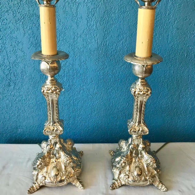 Pair of Continental Silvered Lamps For Sale - Image 4 of 13
