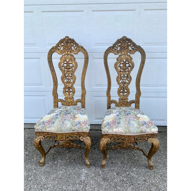 19th Century Antique Venetian Carved Gold Giltwood Throne Chairs, Pair For Sale - Image 12 of 13