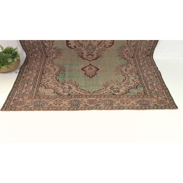 Textile 1970s Vintage Turkish Handmade Wool Cotton Green Area Rug For Sale - Image 7 of 13
