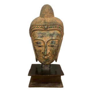 Carved Thai Buddha Bust Statue For Sale