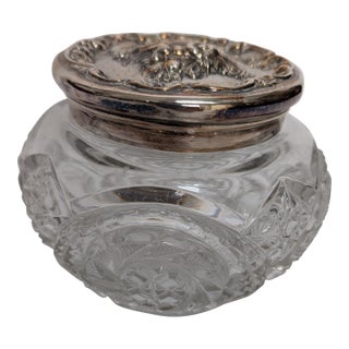 Antique Powder Jar Cut Crystal With Silver Top For Sale