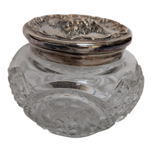 Antique Powder Jar Cut Crystal With Silver Top