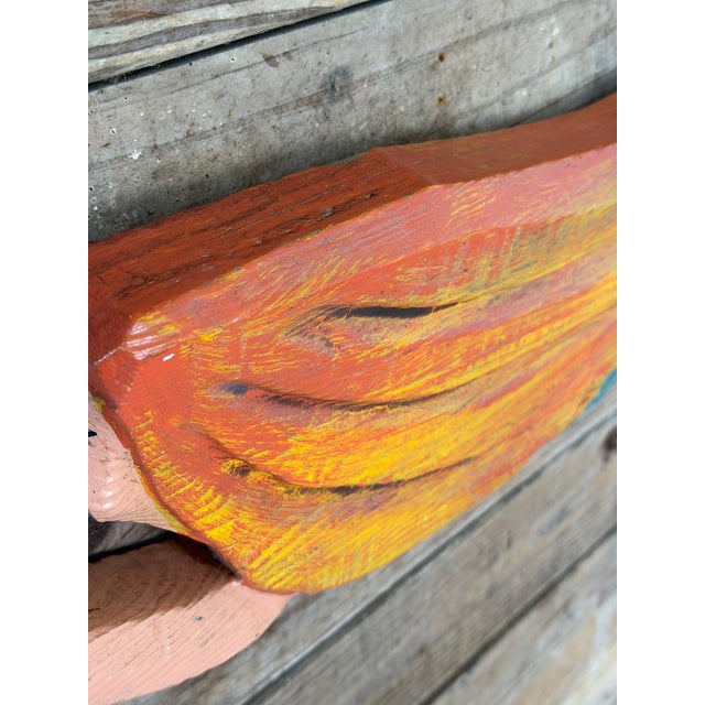 Vintage Hand-Carved Coastal Folk Art Mermaid Wall Sculpture For Sale - Image 4 of 12