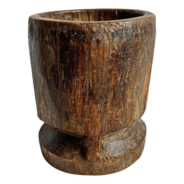 Vintage Wood Rustic Pestle Pot For Sale