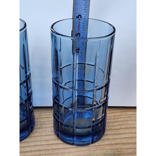 Vintage Mid-Century Modern Anchor Hocking "Tartan Blueberry" Flat Iced Tea Glasses - Set of 4 For Sale - Image 13 of 15