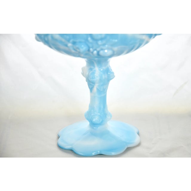 French Blue Slag Glass Pedestal Bowl For Sale - Image 3 of 6