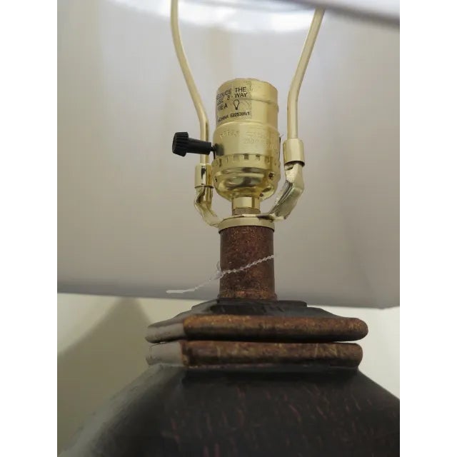 Traditional Raschella Leather Textured Lamp With Shade For Sale - Image 3 of 5