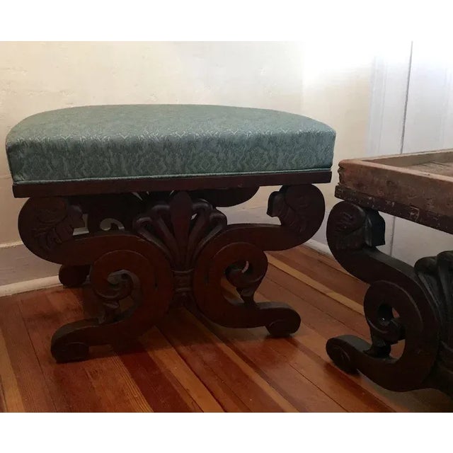 19th Century 19th Century American Empire Classical Boston Carved Mahogany Bench Stools - A Pair For Sale - Image 5 of 11