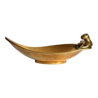 Vintage Brass Dish With Leopard For Sale