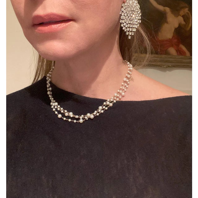 Metal Vintage Faux Diamond Rhinestone Earrings - 2 Pieces For Sale - Image 7 of 11