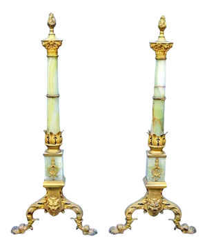 Late 19th Century French Onxy and Bronze Gilt Andirons Chenets - a Pair