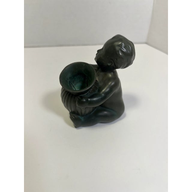 RARE 1930's Just Andersen Denmark Baby Girl Bronze Figurine with Pen-holder Vase Aprox. dimensions: 3"H x 2"W Very good...