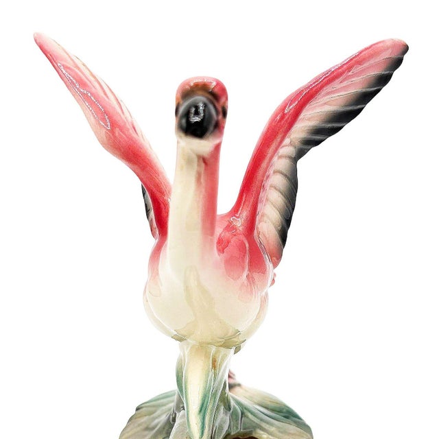 Ceramic 1950s Mid-Century California Pottery Ceramic Pink Open Wing Flamingo Table Planter For Sale - Image 7 of 8