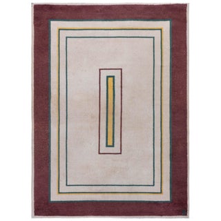 Doris Leslie Blau Vintage French Art Deco Cream Hand-Knotted Wool Rug For Sale