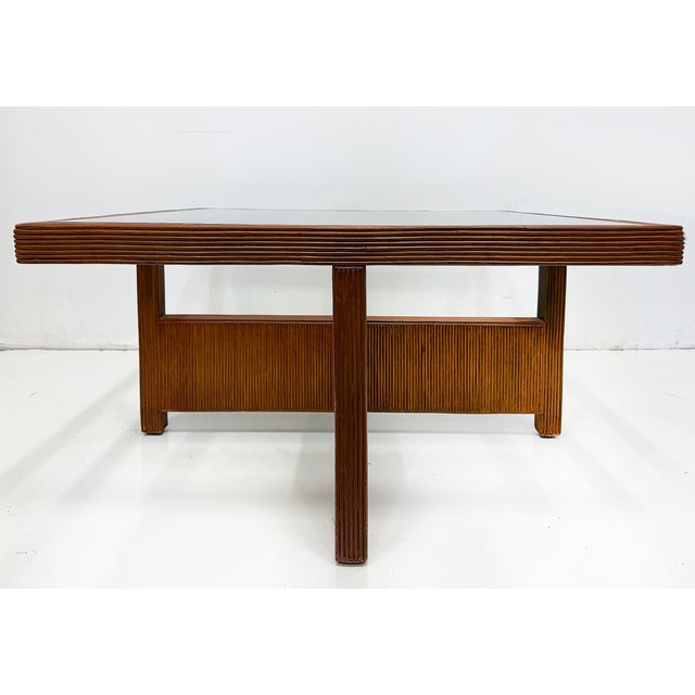 Vintage Coastal Modern Reed Coffee Table With Inset Glass Top, Newly Restored For Sale - Image 4 of 6