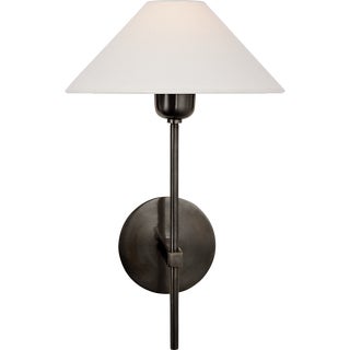 J. Randall Powers for Visual Comfort Signature Hackney Single Sconce in Bronze with Linen Shade For Sale