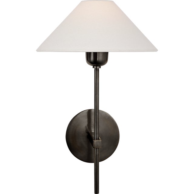J. Randall Powers for Visual Comfort Signature Hackney Single Sconce in Bronze with Linen Shade For Sale
