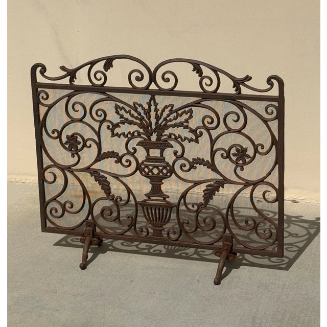 French Country Vintage Cast Iron Decorative Fireplace Screen For Sale - Image 3 of 10
