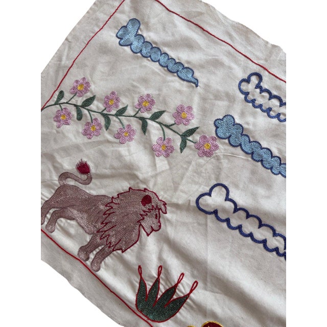 Lion Suzani Wall Hanging, Lilac Blossom For Sale - Image 4 of 5