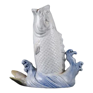 19th Century Japanese Hirado Porcelain Leaping White Koi