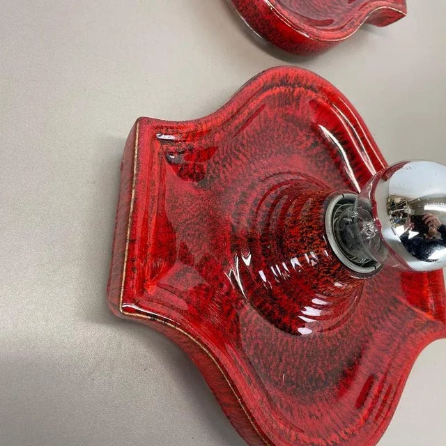 Red Ceramic Fat Lava Wall Lights from Hustadt Lights, Germany, 1970s, Set of 2 For Sale - Image 11 of 18