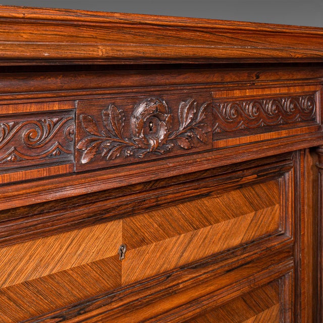 Brown Antique Tallboy Correspondence Desk, French, Kingwood, Escritoire, Victorian For Sale - Image 8 of 12