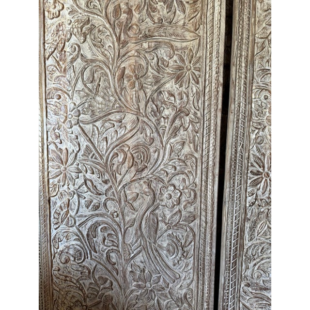 Wood Hand-Carved Tree of Life Wood Door Panel | Vintage Whitewashed Wooden Wall Art 80x36 For Sale - Image 7 of 10