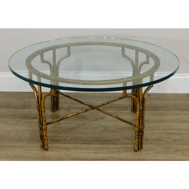 Faux Bamboo Gilt Metal Base Round Glass Top Coffee Table Chairish