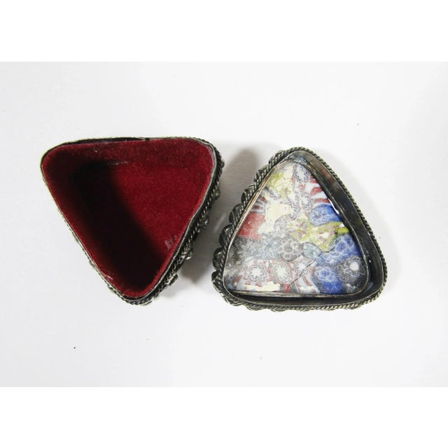 Metal Vintage Murano Style Millefiori Art Glass Silver Metal Triangle Box For Sale - Image 7 of 8