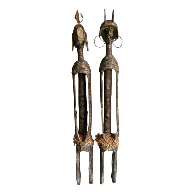Nigerian Artist, Mumuye Statues, 1800s, Wood & Natural Fibers, Set of 2 For Sale
