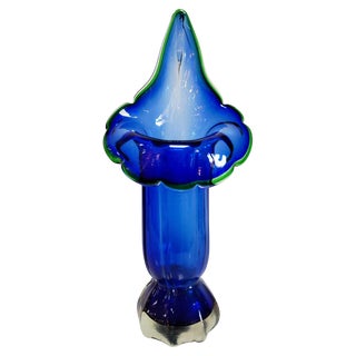 Mid-Century Modern Blue Murano Glass Vase Shaped as Calla Lily, Italy, 1960s For Sale
