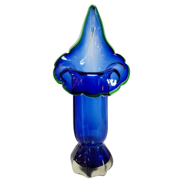 Mid-Century Modern Blue Murano Glass Vase Shaped as Calla Lily, Italy, 1960s For Sale