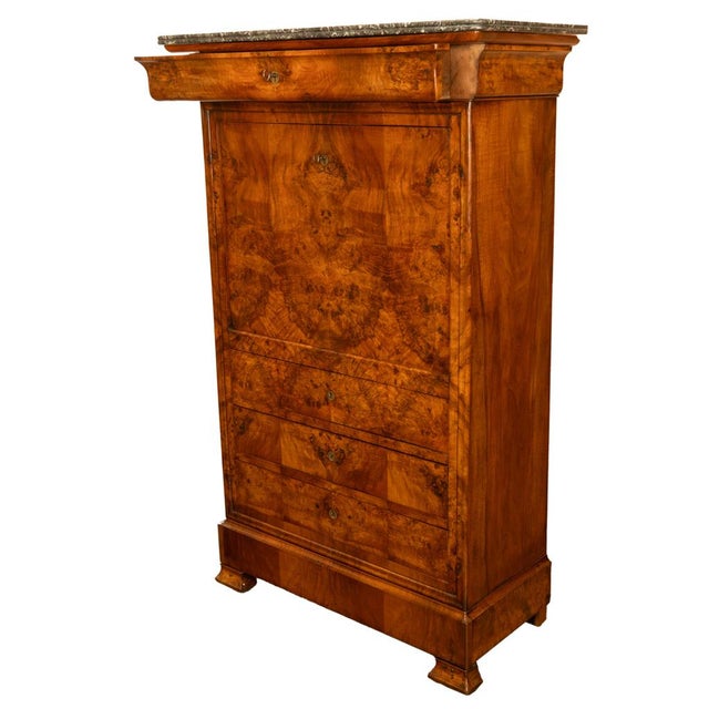 Wood Antique French Louis Philippe Burr Walnut Secrétaire À Abattant Desk Chest 1840 For Sale - Image 7 of 18
