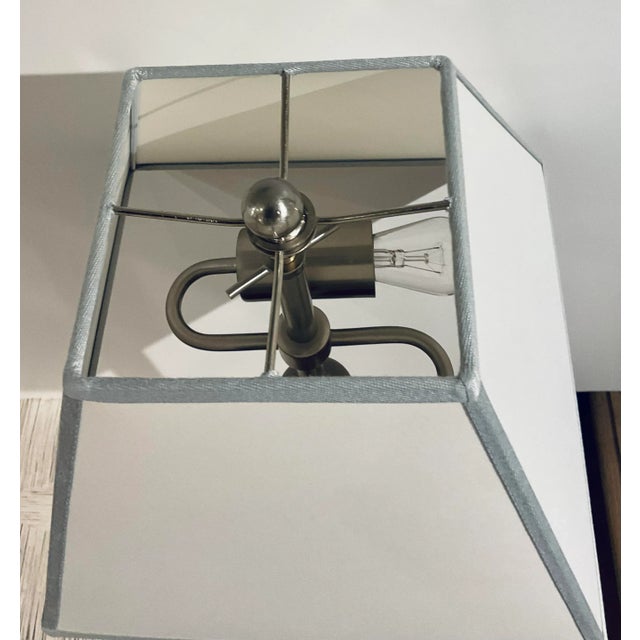 Organic Modern Light Wood and Brushed Steel Designer Table Lamps Pair For Sale In Atlanta - Image 6 of 6