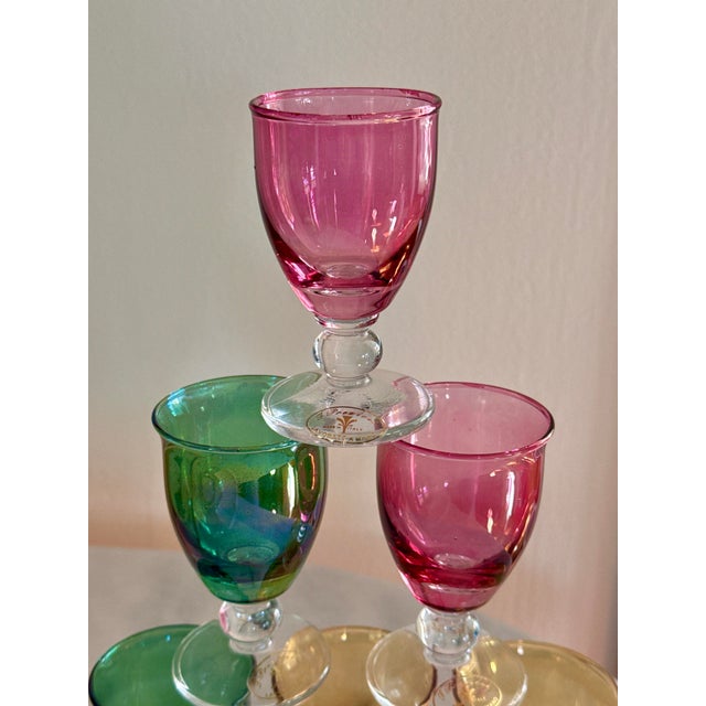 Green Vintage Italian Cordial Glasses – Jewel Tone Set of 6, Labeled, in Original Box For Sale - Image 8 of 10