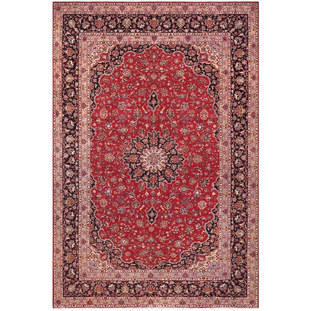 Shabby Chic Persian Kashan Red/Purple Wool Rug - 9'8'' X 13'9'' For Sale - Image 10 of 10
