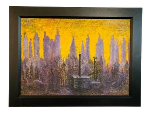 Contemporary Modern Abstract Cityscape Oil Signed