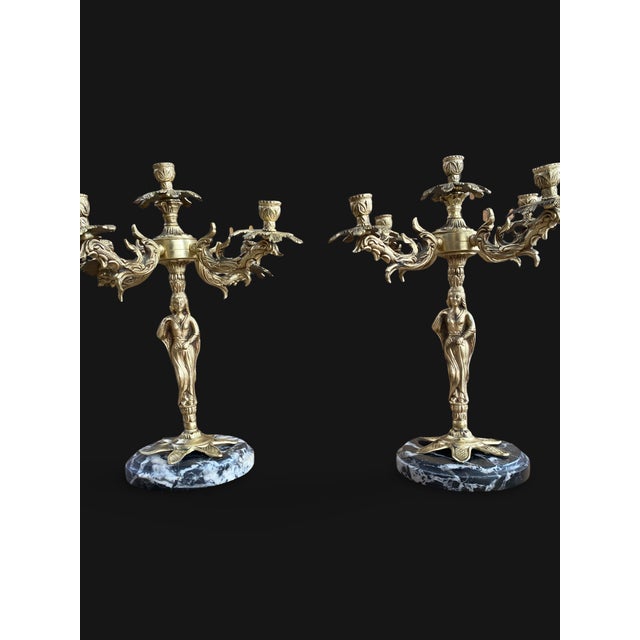 French Gilt Bronze and Marble Candleholders, 1800s, Set of 2 For Sale - Image 3 of 18
