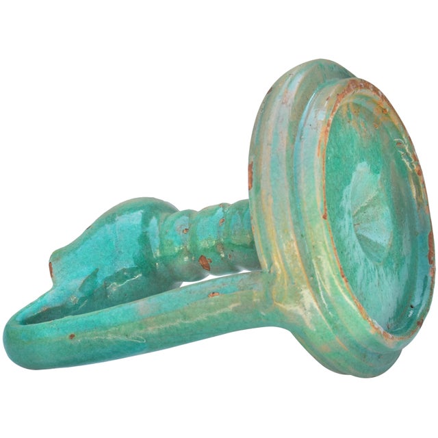 Antique Handmade Teal Green Moroccan Judaical Ceramic Oil Lamp For Sale In New York - Image 6 of 6