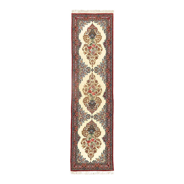 Fine Handmade Isfahan Silk and Wool Runner Rug For Sale