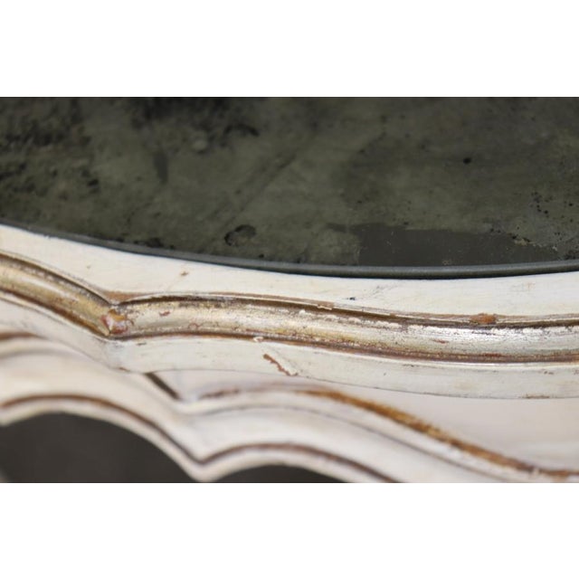 Pair French Louis XV Style Parcel Gilt Distressed Mirror Top End Tables For Sale - Image 10 of 11