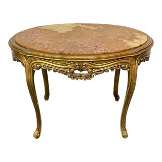 Louis Xv Style French Center, End Table, Giltwood, Marble Top, Accent Table For Sale