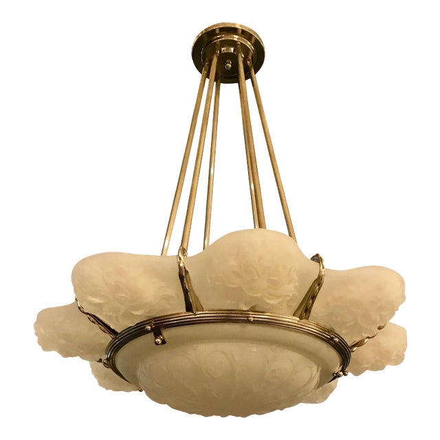 French Art Deco Floral Chandelier Signed Sabino For Sale