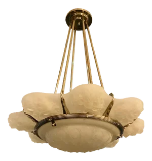 French Art Deco Floral Chandelier Signed Sabino