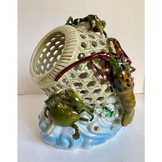 Mid-Century Chinese Porcelain Sea Life Openwork Basket Sculpture For Sale - Image 4 of 12