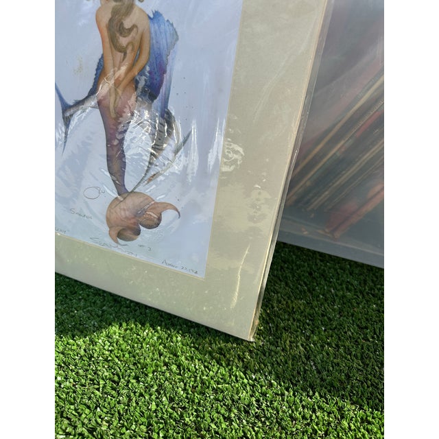 1910s Sealed Original Drawing of a Mermaid in Paper Frame For Sale - Image 4 of 7