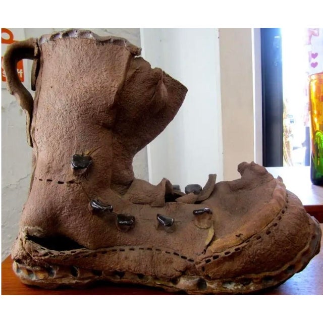 Boho Chic 1960s Outsider Art Clay Boot Sculpture For Sale - Image 3 of 5