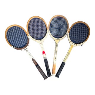 Collection of Vintage Wilson and Dunlop Wooden Tennis Rackets For Sale